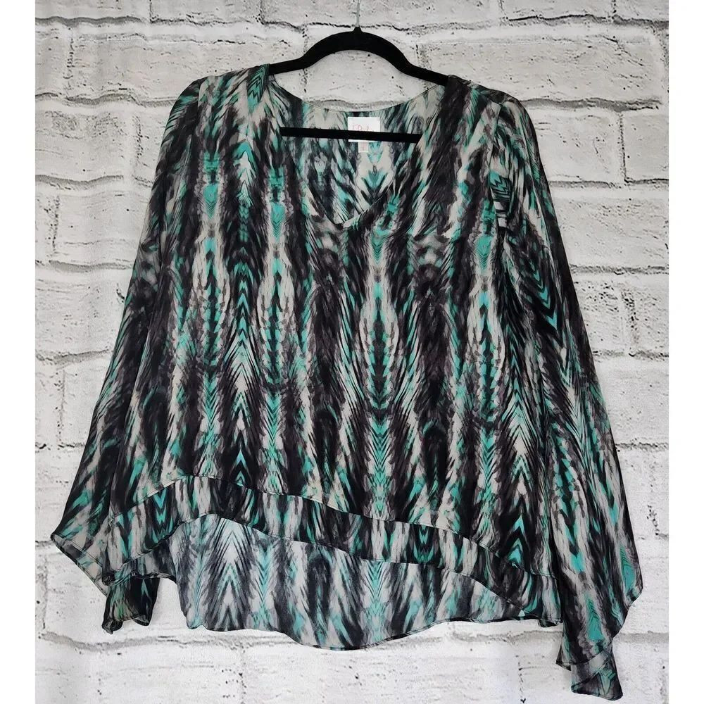 Parker BlackĀ Green 100% Silk Layered Women's SmallāLong-sleeved Shirtāblouse